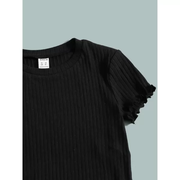 Floerns Girls 3 Pcs Short Sleeve Lettuce Trim Rib Knit Tee Shirt Crop Top