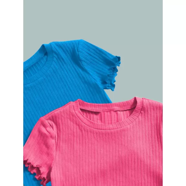 Floerns Girls 3 Pcs Short Sleeve Lettuce Trim Rib Knit Tee Shirt Crop Top