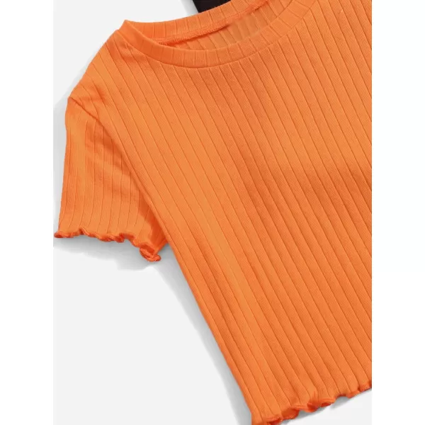 Floerns Girls 3 Pcs Short Sleeve Lettuce Trim Rib Knit Tee Shirt Crop Top