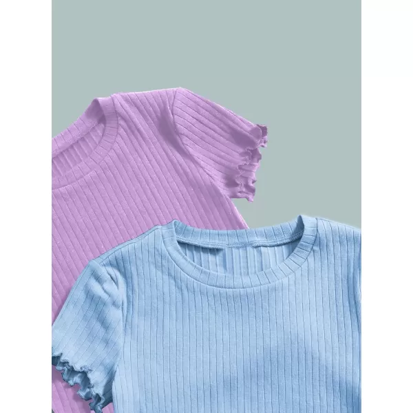 Floerns Girls 3 Pcs Short Sleeve Lettuce Trim Rib Knit Tee Shirt Crop Top