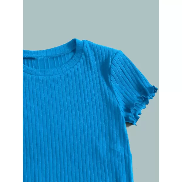 Floerns Girls 3 Pcs Short Sleeve Lettuce Trim Rib Knit Tee Shirt Crop Top
