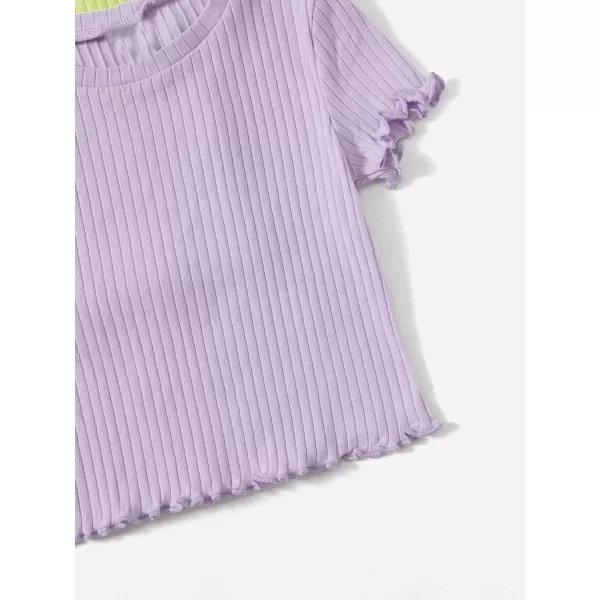 Floerns Girls 3 Pcs Short Sleeve Lettuce Trim Rib Knit Tee Shirt Crop Top