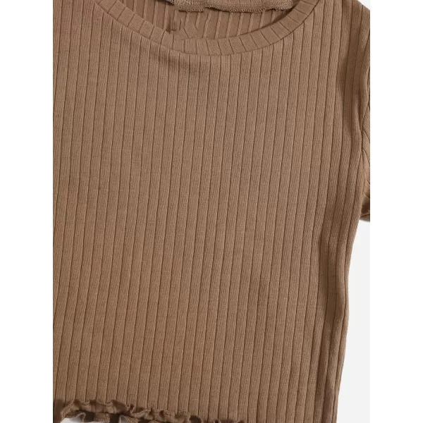 Floerns Girls 3 Pcs Short Sleeve Lettuce Trim Rib Knit Tee Shirt Crop Top
