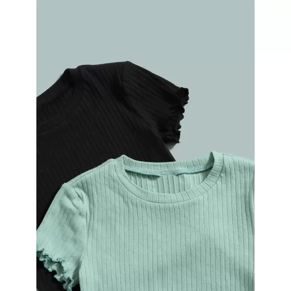 Floerns Girls 3 Pcs Short Sleeve Lettuce Trim Rib Knit Tee Shirt Crop Top