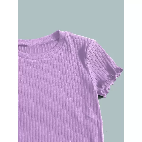Floerns Girls 3 Pcs Short Sleeve Lettuce Trim Rib Knit Tee Shirt Crop Top