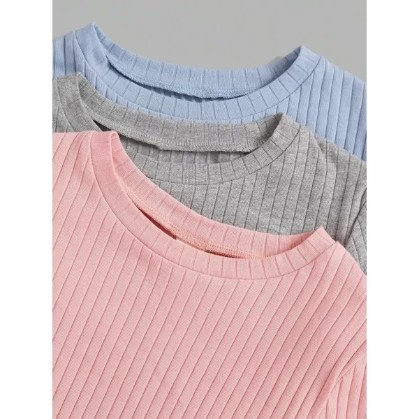 Floerns Girls 3 Pcs Short Sleeve Lettuce Trim Rib Knit Tee Shirt Crop Top