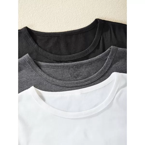 Floerns Girls 3 Pcs Short Sleeve Lettuce Trim Rib Knit Tee Shirt Crop Top