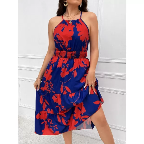 Floerns Women's Plus Size Boho Sleeveless Halter Neck Tie Back A Line Long Dress