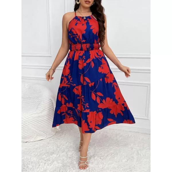 Floerns Women's Plus Size Boho Sleeveless Halter Neck Tie Back A Line Long Dress