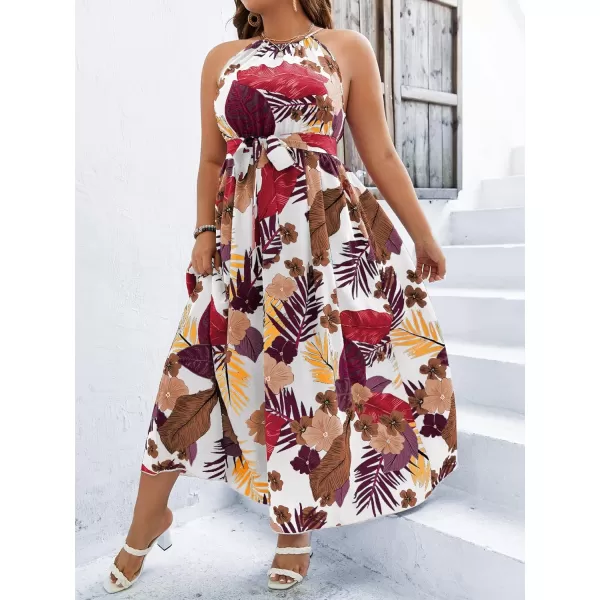 Floerns Women's Plus Size Boho Sleeveless Halter Neck Tie Back A Line Long Dress