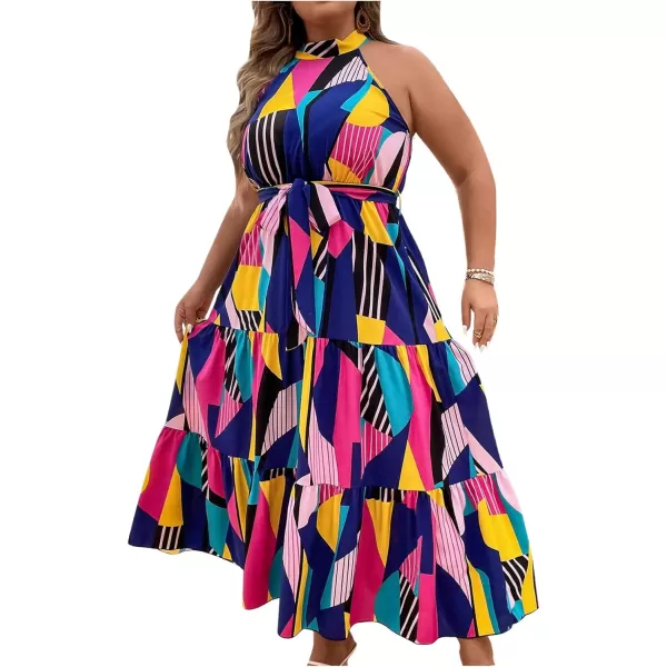 Floerns Women's Plus Size Boho Sleeveless Halter Neck Tie Back A Line Long Dress