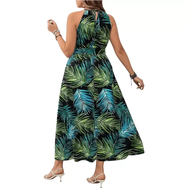 Floerns Women's Plus Size Boho Sleeveless Halter Neck Tie Back A Line Long Dress