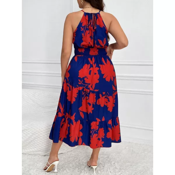 Floerns Women's Plus Size Boho Sleeveless Halter Neck Tie Back A Line Long Dress