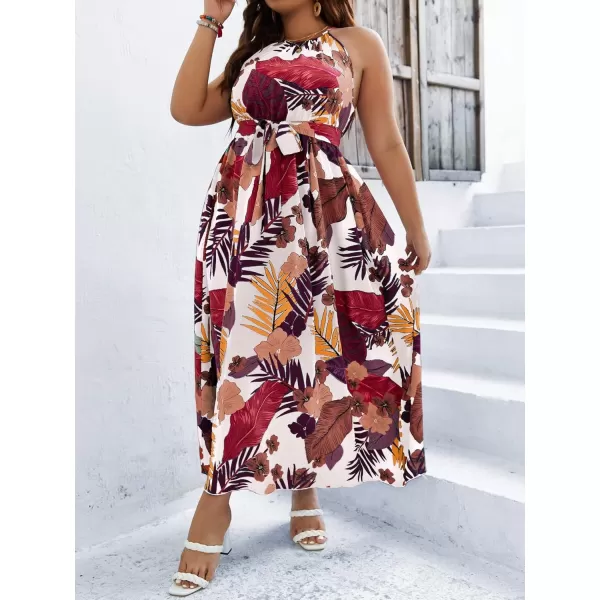 Floerns Women's Plus Size Boho Sleeveless Halter Neck Tie Back A Line Long Dress