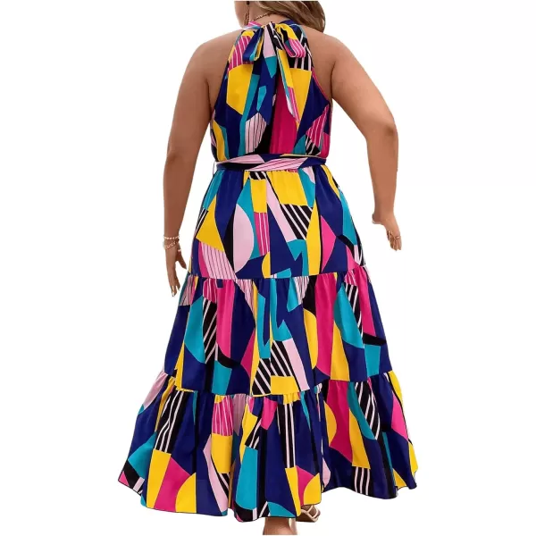 Floerns Women's Plus Size Boho Sleeveless Halter Neck Tie Back A Line Long Dress