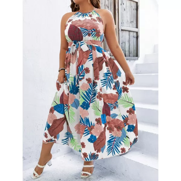 Floerns Women's Plus Size Boho Sleeveless Halter Neck Tie Back A Line Long Dress