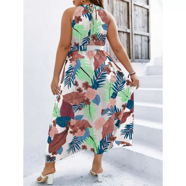 Floerns Women's Plus Size Boho Sleeveless Halter Neck Tie Back A Line Long Dress