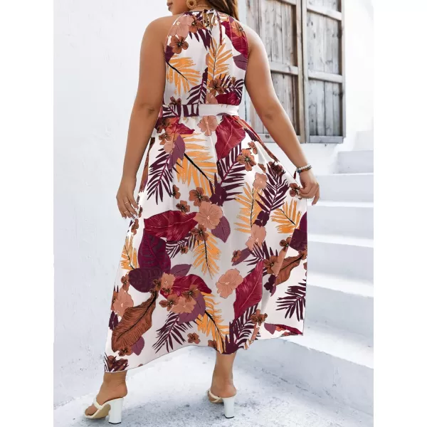 Floerns Women's Plus Size Boho Sleeveless Halter Neck Tie Back A Line Long Dress