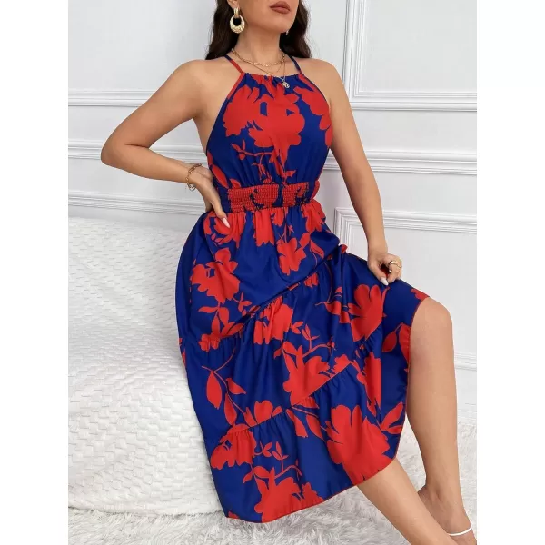 Floerns Women's Plus Size Boho Sleeveless Halter Neck Tie Back A Line Long Dress
