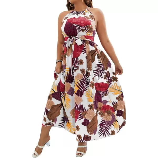 Floerns Women's Plus Size Boho Sleeveless Halter Neck Tie Back A Line Long Dress