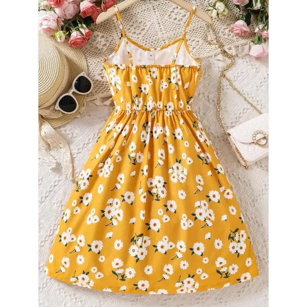 Floerns Girl's Floral Print Sleeveless Ruched Ruffle Hem A Line Cami Short Dress