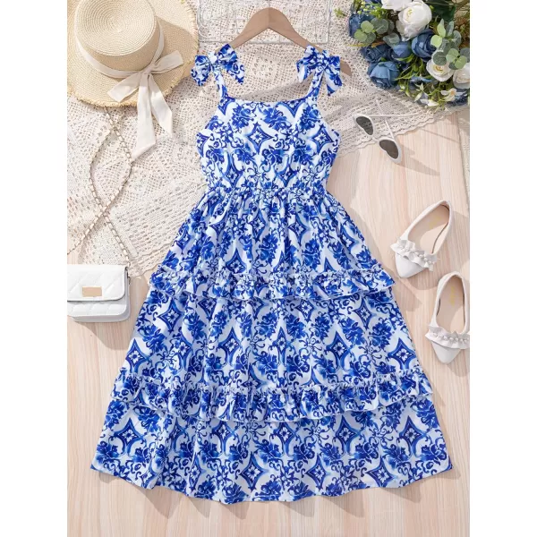 Floerns Girl's Floral Print Sleeveless Ruched Ruffle Hem A Line Cami Short Dress