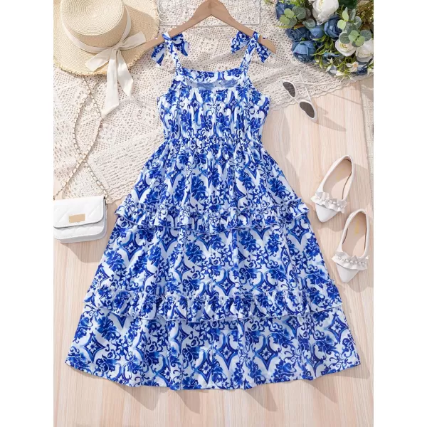 Floerns Girl's Floral Print Sleeveless Ruched Ruffle Hem A Line Cami Short Dress