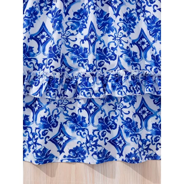 Floerns Girl's Floral Print Sleeveless Ruched Ruffle Hem A Line Cami Short Dress