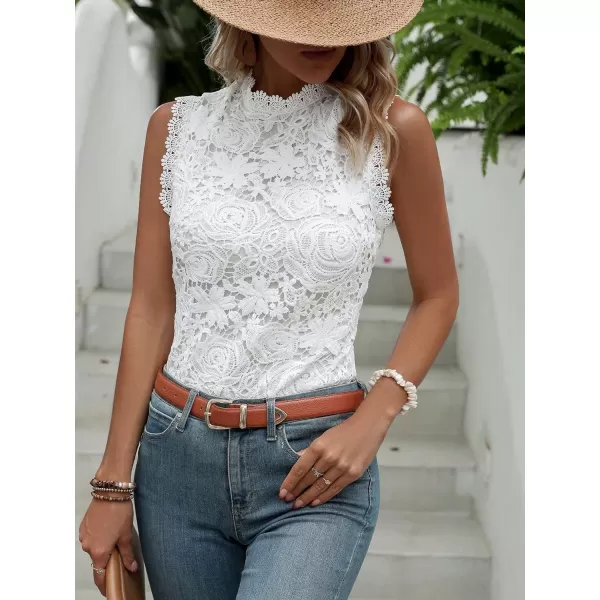 Floerns Women's Mock Neck Guipure Lace Trim Embroidery Blouse Tops
