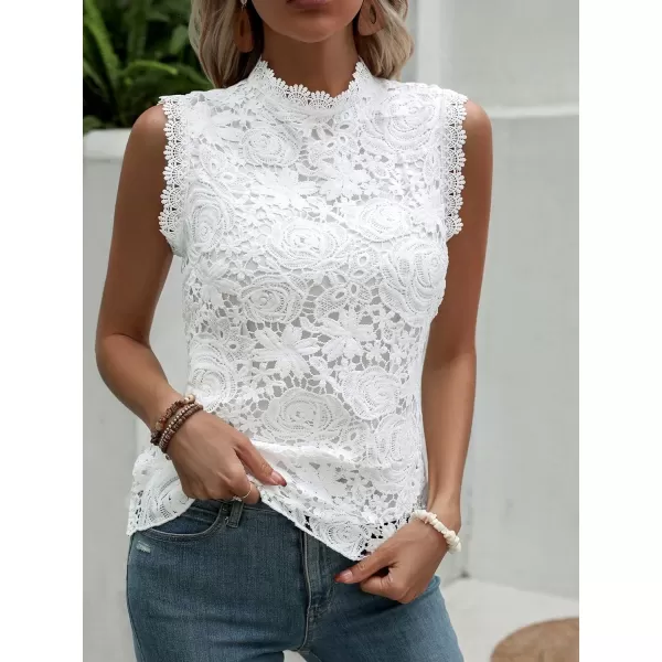Floerns Women's Mock Neck Guipure Lace Trim Embroidery Blouse Tops