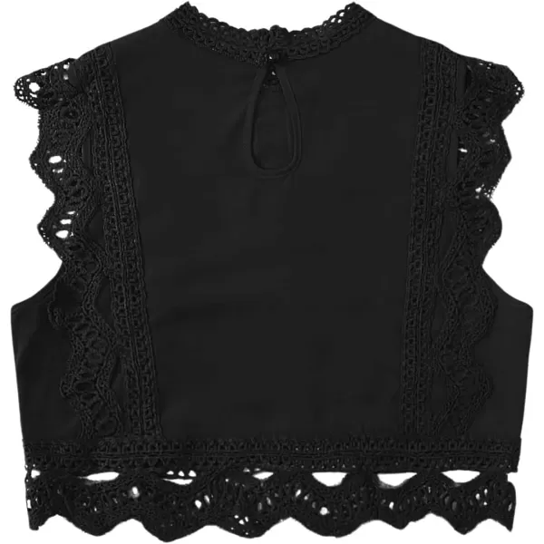 Floerns Women's Mock Neck Guipure Lace Trim Embroidery Blouse Tops