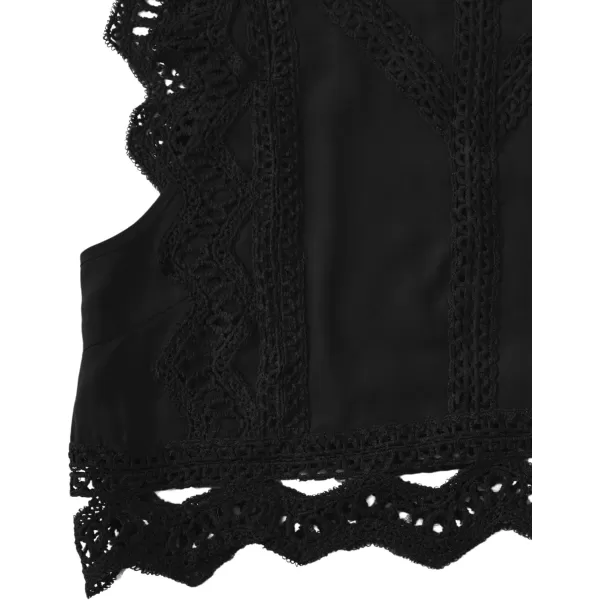 Floerns Women's Mock Neck Guipure Lace Trim Embroidery Blouse Tops
