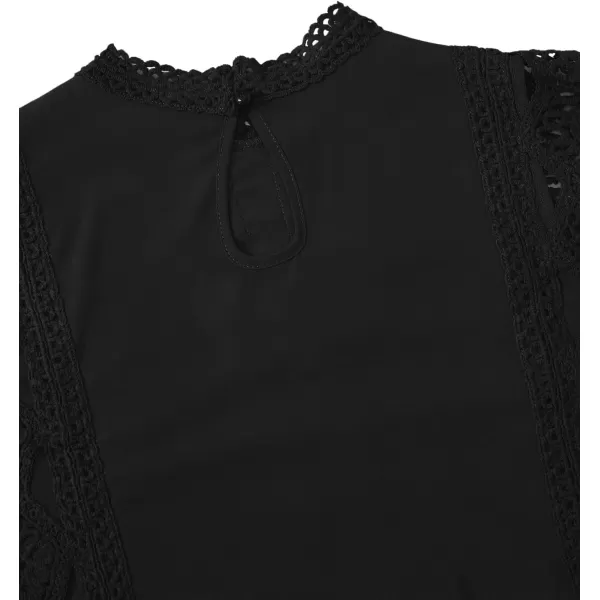 Floerns Women's Mock Neck Guipure Lace Trim Embroidery Blouse Tops