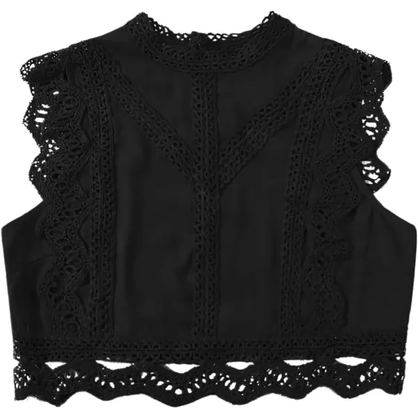 Floerns Women's Mock Neck Guipure Lace Trim Embroidery Blouse Tops