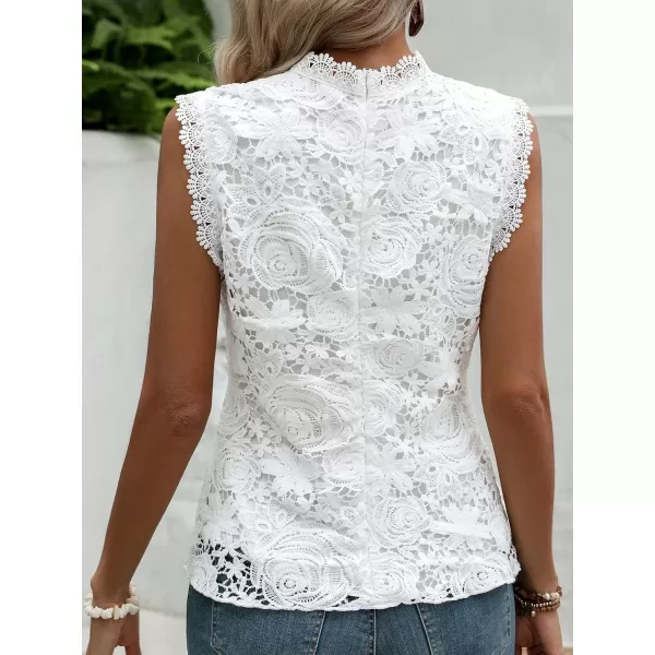 Floerns Women's Mock Neck Guipure Lace Trim Embroidery Blouse Tops