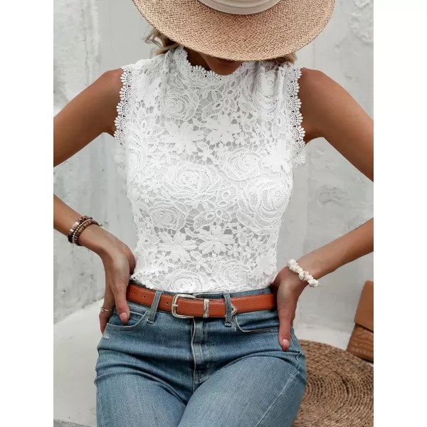 Floerns Women's Mock Neck Guipure Lace Trim Embroidery Blouse Tops