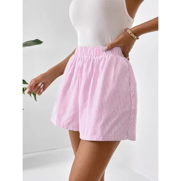 Floerns Women's Plaid Print Elastic High Waist Wide Leg Casual Shorts