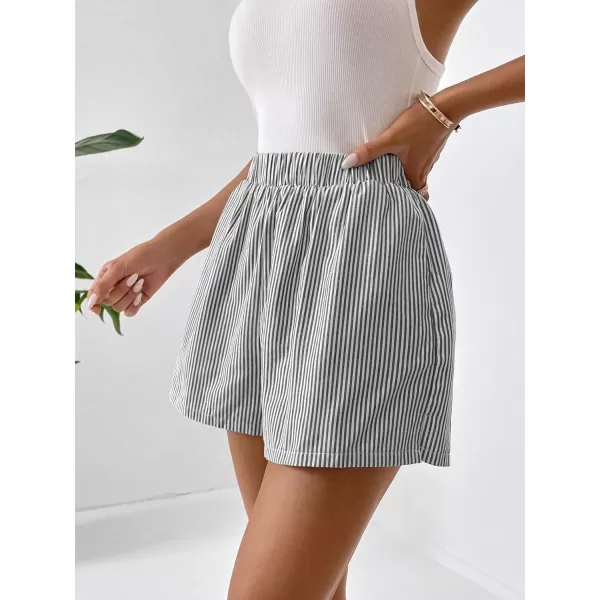 Floerns Women's Plaid Print Elastic High Waist Wide Leg Casual Shorts