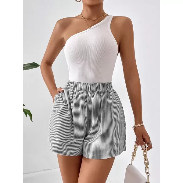Floerns Women's Plaid Print Elastic High Waist Wide Leg Casual Shorts
