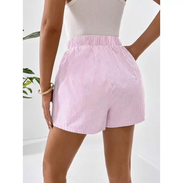 Floerns Women's Plaid Print Elastic High Waist Wide Leg Casual Shorts