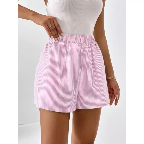 Floerns Women's Plaid Print Elastic High Waist Wide Leg Casual Shorts