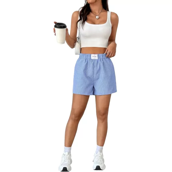 Floerns Women's Plaid Print Elastic High Waist Wide Leg Casual Shorts