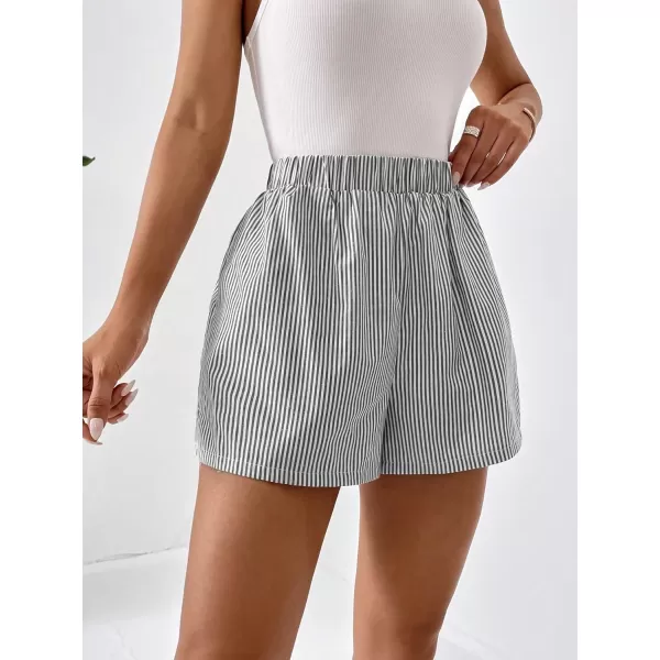Floerns Women's Plaid Print Elastic High Waist Wide Leg Casual Shorts