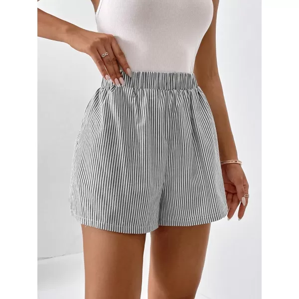 Floerns Women's Plaid Print Elastic High Waist Wide Leg Casual Shorts
