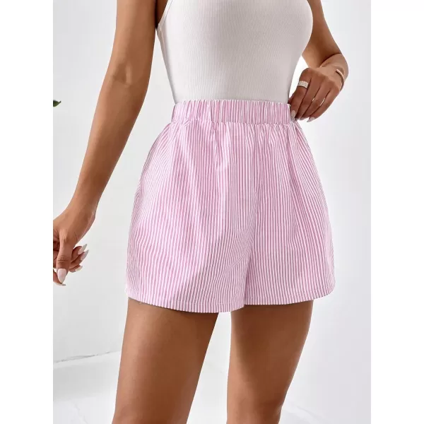 Floerns Women's Plaid Print Elastic High Waist Wide Leg Casual Shorts
