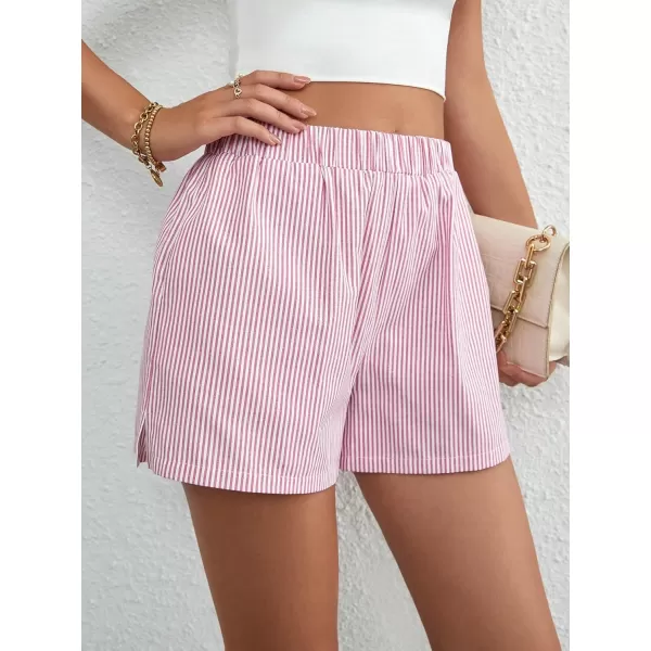 Floerns Women's Plaid Print Elastic High Waist Wide Leg Casual Shorts