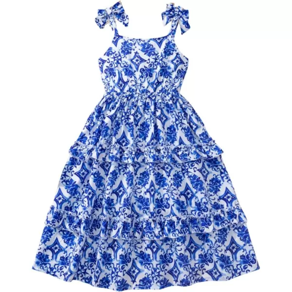 Floerns Girl's Floral Print Sleeveless Ruched Ruffle Hem A Line Cami Short Dress