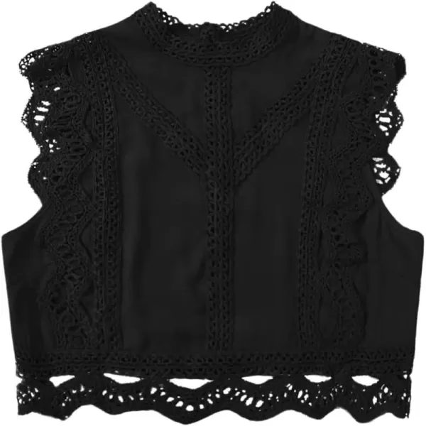 Floerns Women's Mock Neck Guipure Lace Trim Embroidery Blouse Tops