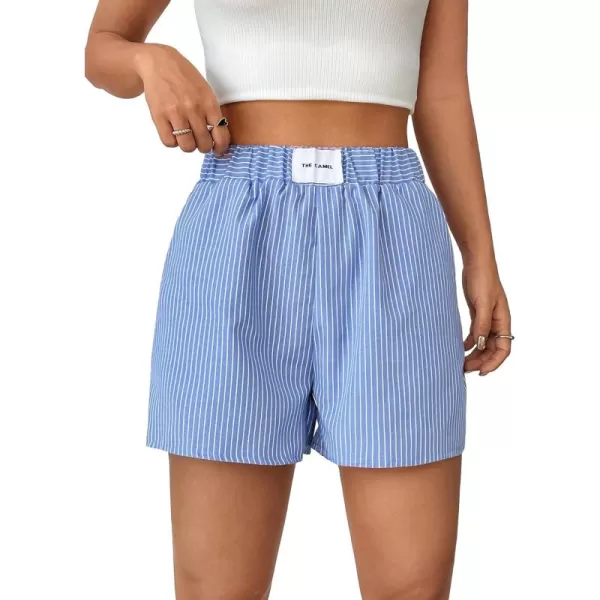 Floerns Women's Plaid Print Elastic High Waist Wide Leg Casual Shorts