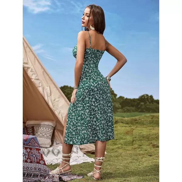 Floerns Women's Summer Split Thigh Spaghetti Strap Cami Midi Floral Dress